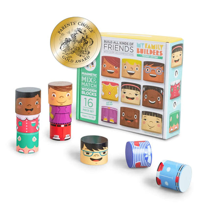 16-Piece Multiracial Magnetic Friends Play Set – Wooden Diversity Blocks for Kids