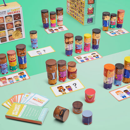 My Family Builders Diversity Family Building toy set with wooden people blocks and cards 