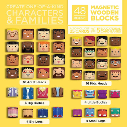 48-Piece Magnetic Diversity Block Set – Mix-and-Match Wooden Characters for Inclusive Play