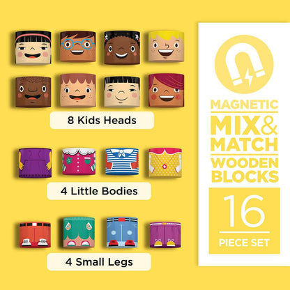 Close-up of magnetic wooden blocks showing diverse character combinations